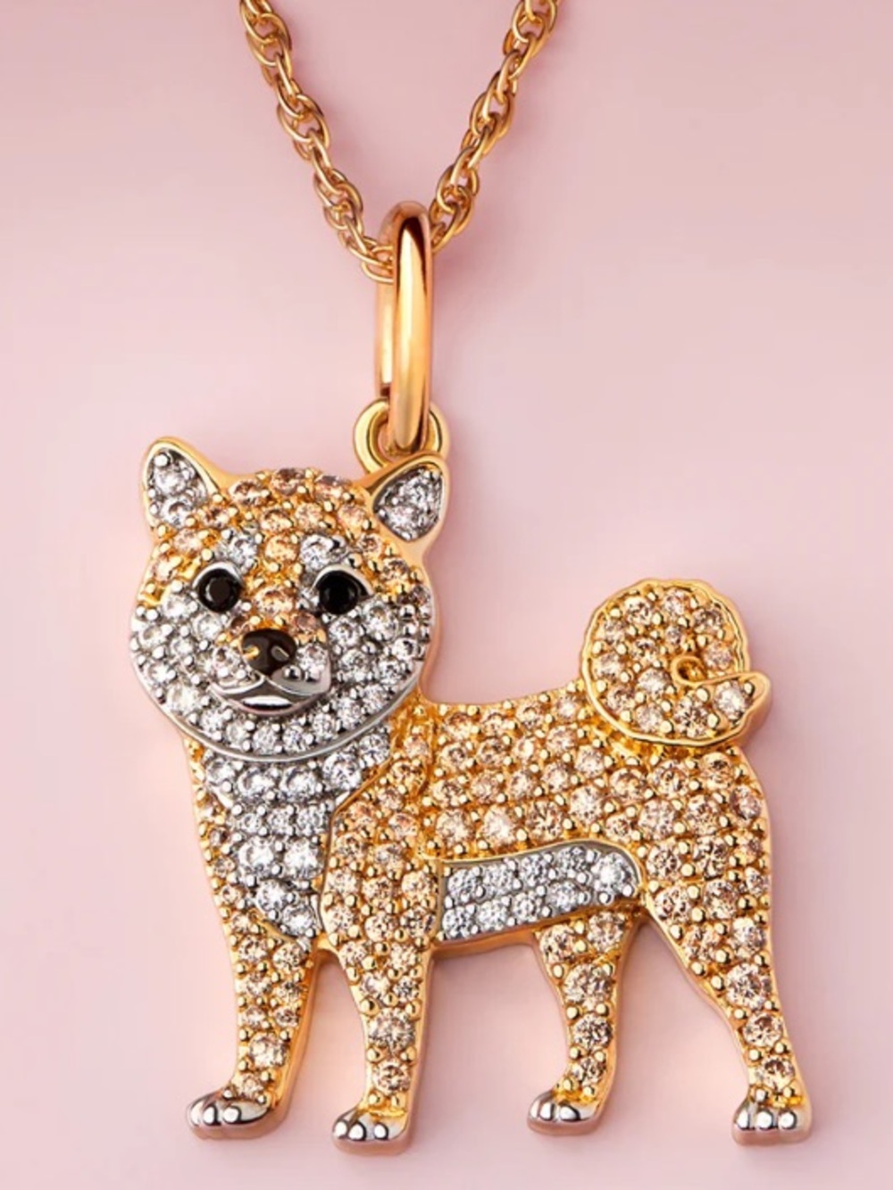 NWT Gold Shiba Inu Dog Sparkling Cubic Zirconia Pendant Necklace
